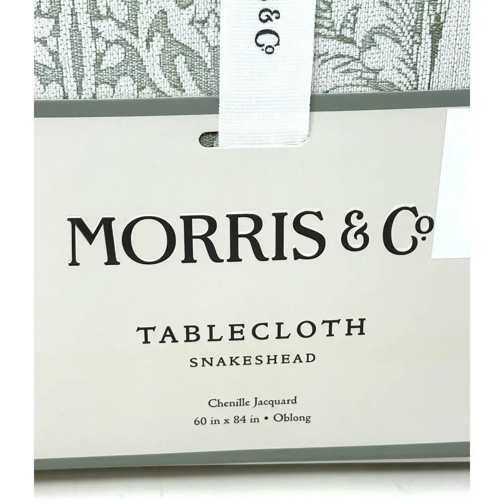 William Morris & Co Snakeshead OBLONG Tablecloth 60X84” In. Seats 6-8 Green Crm